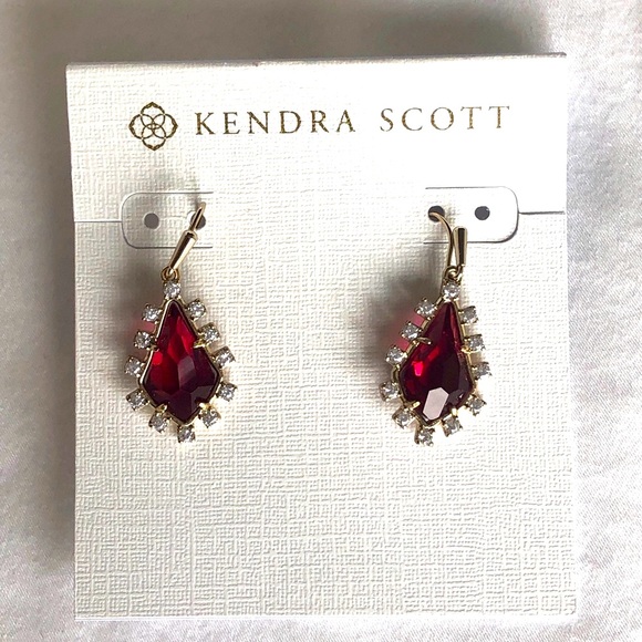 NWOT Kendra Scott RARE & Retired Juniper Earrings Red, CZ’s & Yellow Gold GORG! - Picture 7 of 10